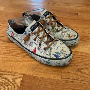 Sperry womens Crest Ebb Caribbean Map Sneakers Size 9.5